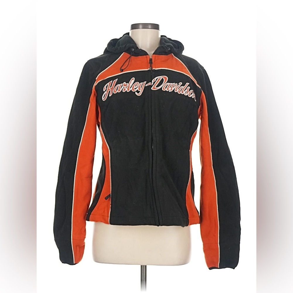 Harley-Davidson Black and Orange Zip-Up Riding Jacket